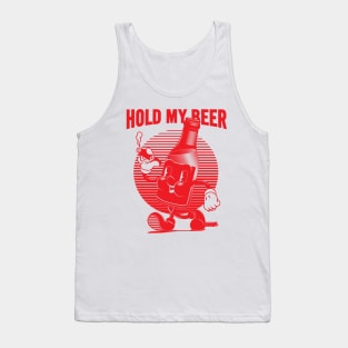 Vintage Walking Beer Bottle. "HOLD MY BEER!" (RED) Tank Top